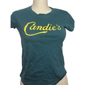 Vintage Candie's Dark Green Tee with Felt Yellow Lettering Size Medium Y2K 2000s